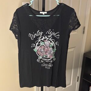 Maurices Black Lace Sleeve Graphic Tee